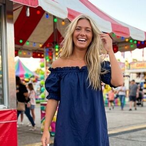 Navy Blue Women's off the shoulder miniskirt - Size S